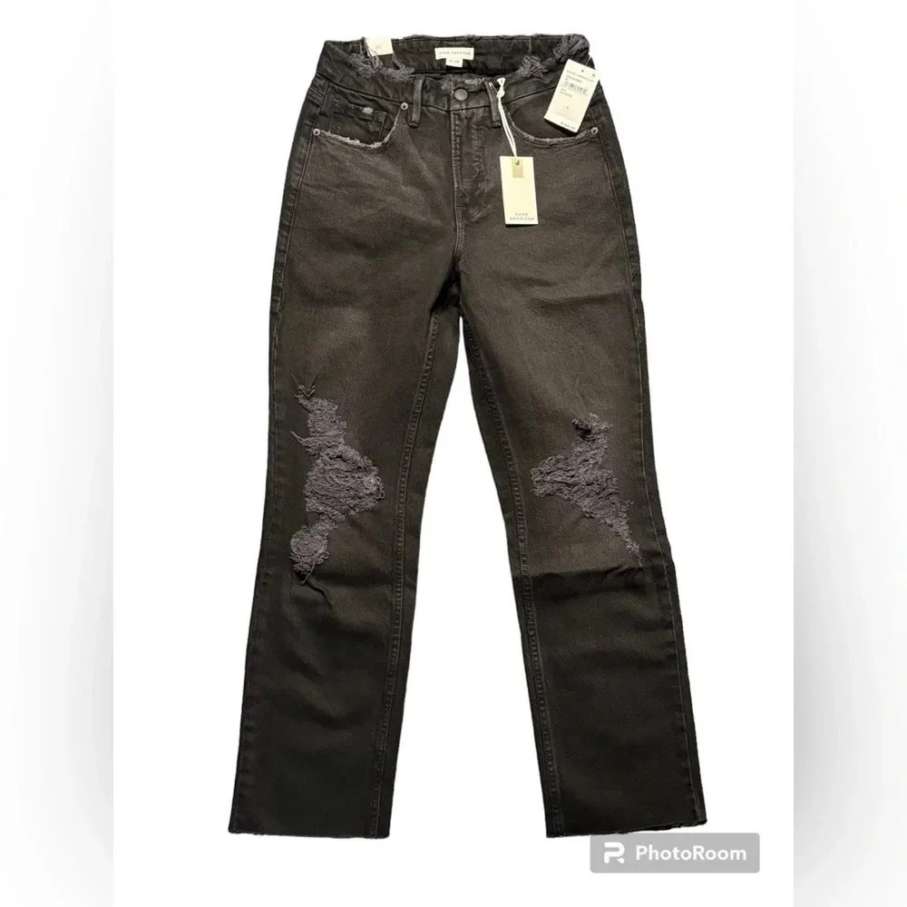 GOOD AMERICAN NWT 90’s ICON BLACK DISTRESSED JEANS